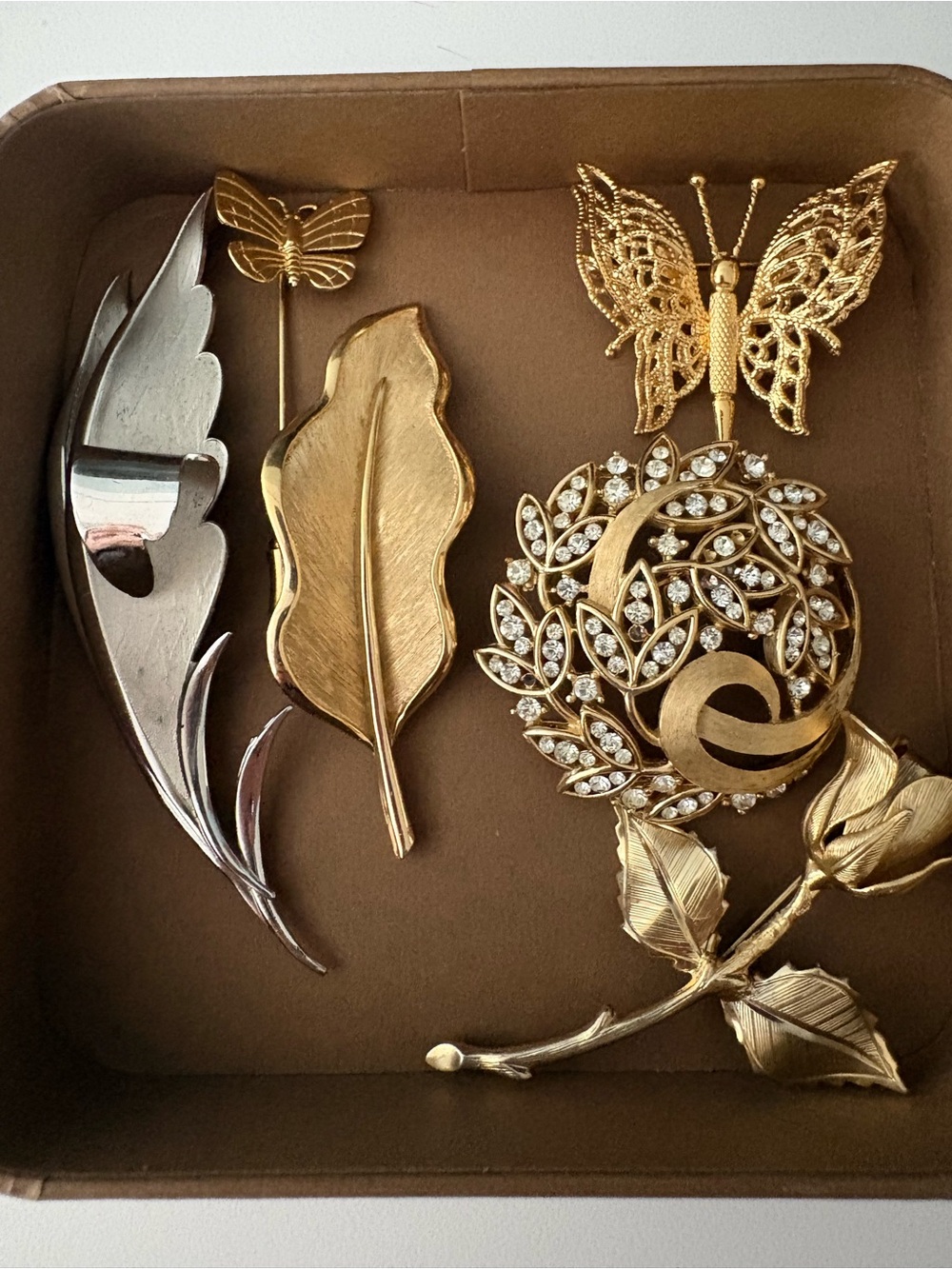 Vintage Mixed Metal Bio Botanical Brooch Lot - Gold & Silver